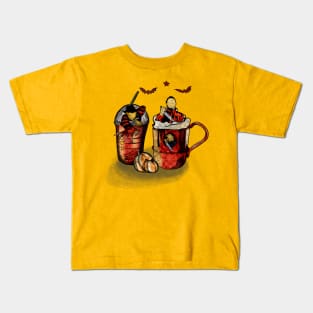 Skeleton Coffee Cups horror Kids T-Shirt